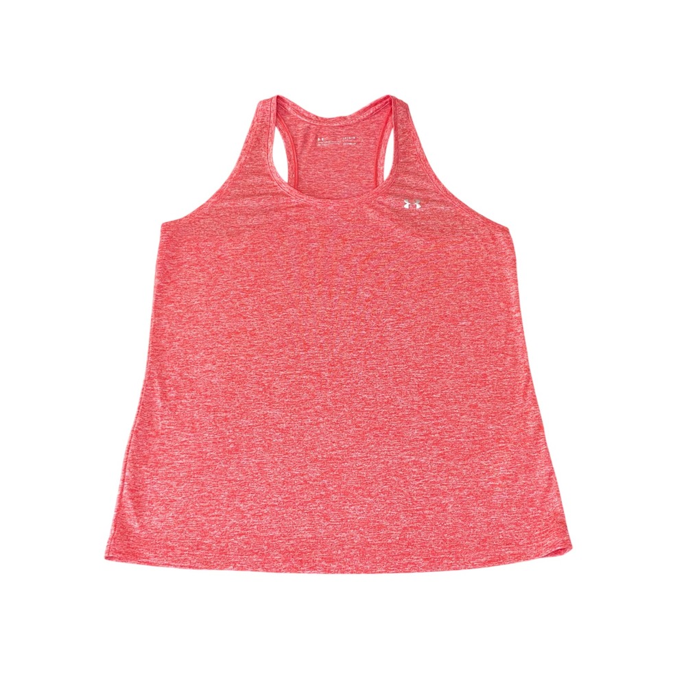 Under Armour HeatGear Women Racerback Tank Top Coral Red Heathered LG Loose Fit